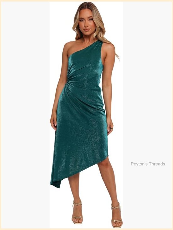 Dresses & Skirts - One Shoulder A-Line Midi Dress High Stretch Lightweight Nylon Blend